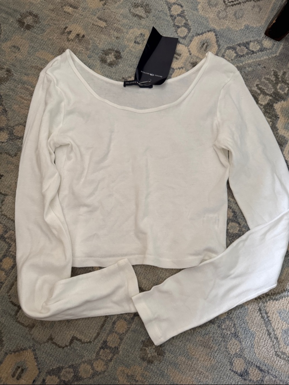 Brandy Melville White Long-Sleeve Scoop Crop Top